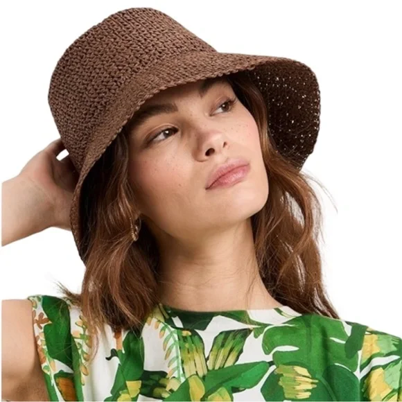 Madewell Lantern Straw Hat Brown Raffia Sun Packable Floppy Boho Size M/L - Picture 2 of 13